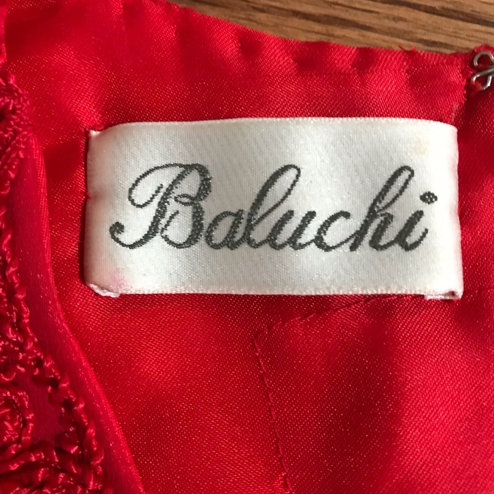 Red 100% silk, hand beaded, long formal modest dress by Baluchi; size 2. - Picture 10 of 15